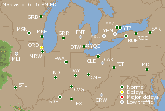 Great Lakes U.S. Airport Delays Map