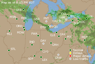 Great Lakes U.S. Airport Delays Map