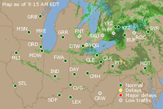 Great Lakes U.S. Airport Delays Map
