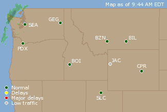 Northwest U.S. Airport Delays Map