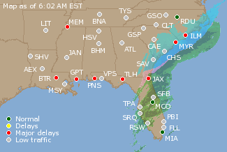 Southeast U.S. Airport Delays Map