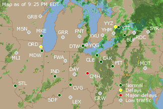 Great Lakes U.S. Airport Delays Map