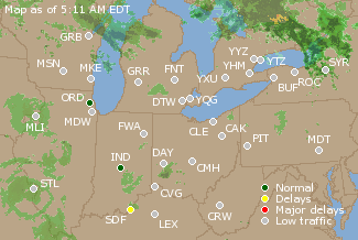 Great Lakes U.S. Airport Delays Map