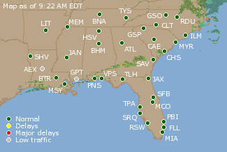 Southeast U.S. Airport Delays Map