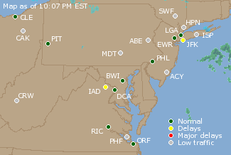 Mid-Atlantic U.S. Airport Delays Map