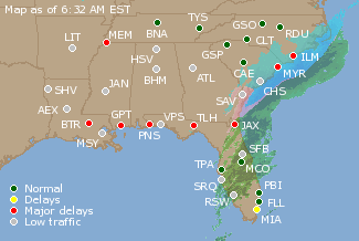 Southeast U.S. Airport Delays Map