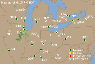 Great Lakes U.S. Airport Delays Map