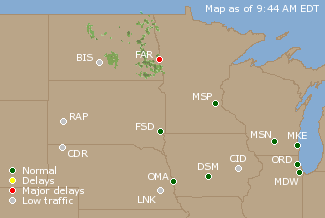 Northern U.S. Airport Delays Map