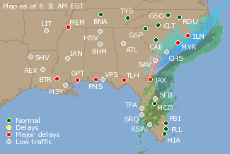 Southeast U.S. Airport Delays Map